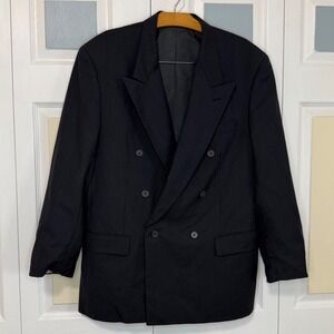 Givenchy Monsieur Mens Vintage Double Breasted Wool Blazer Jacket Black 48R USA